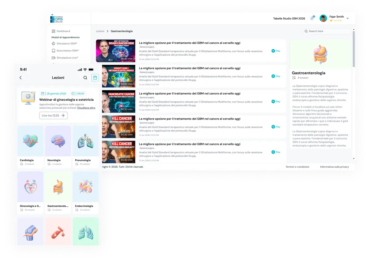 Screens from the Accademia OMS platform