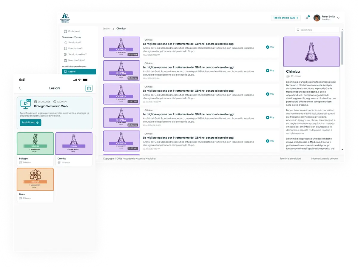Screens from the Accademia Accesso Medicina platform