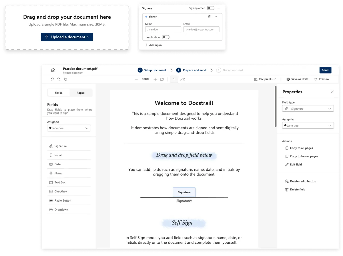 Screens from the DocsTrail platform