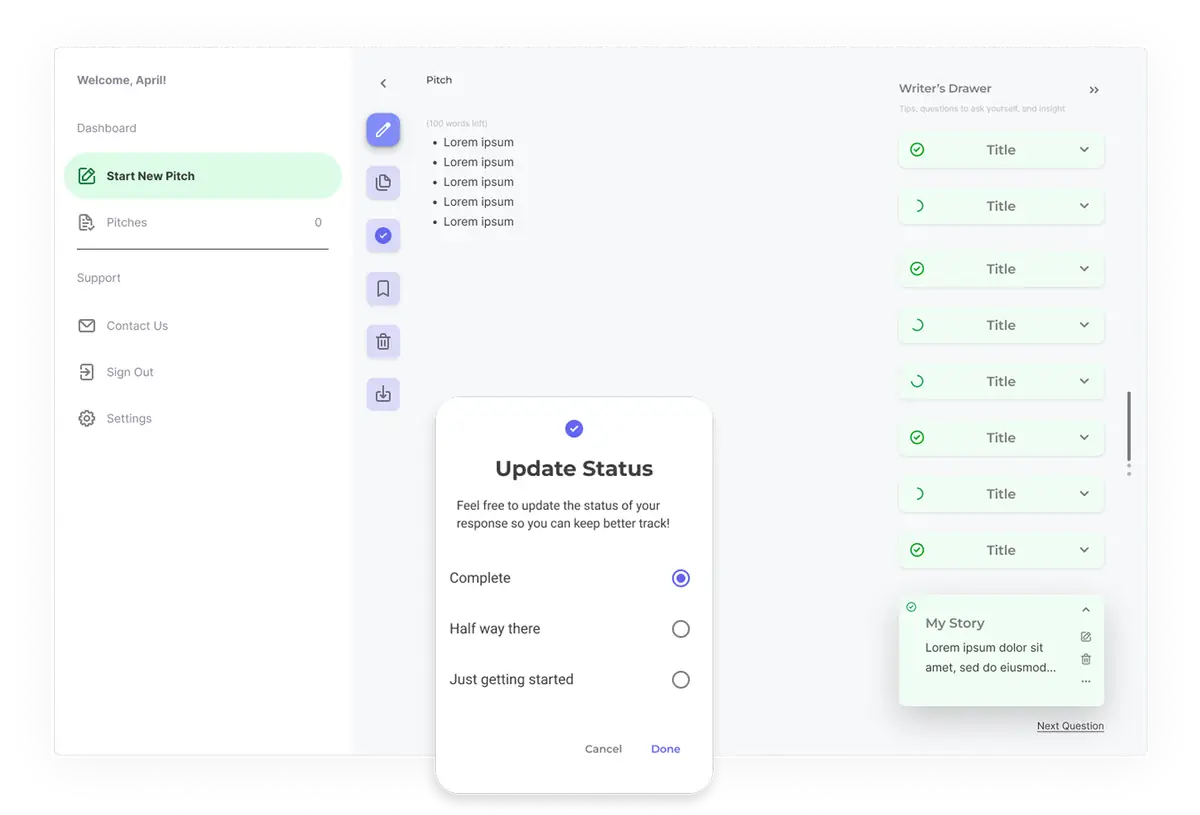 Screens from the Pitchery platform